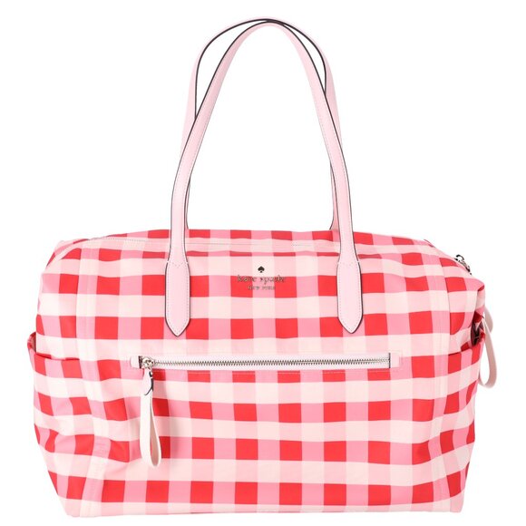Kate Spade Chelsea Gingham Check Print Weekender Duffle Travel Bag Pink Multi - Picture 4 of 5